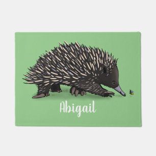 Cute echidna with bee cartoon illustration doormat