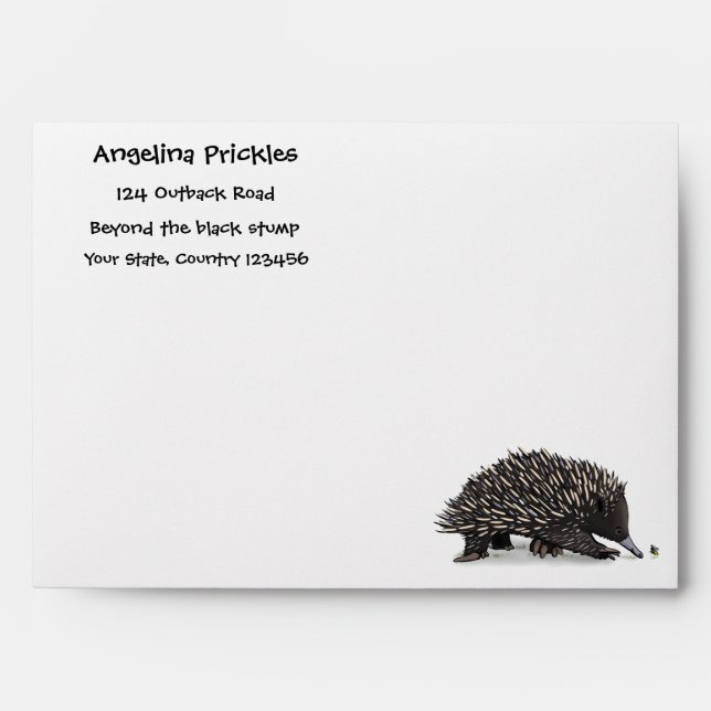 Cute echidna with bee cartoon illustration envelope (Front)