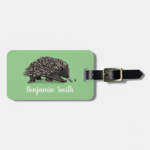 Cute echidna with bee cartoon illustration luggage tag