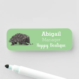 Cute echidna with bee cartoon illustration name tag