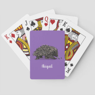 Cute echidna with bee cartoon illustration playing cards