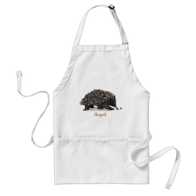 Cute echidna with bee cartoon illustration standard apron (Front)