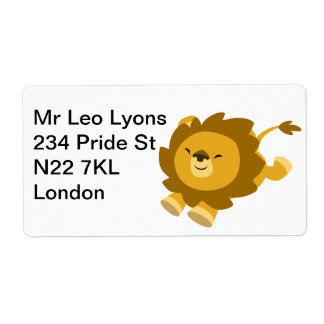 Cute Ecstatic Cartoon Lion Label