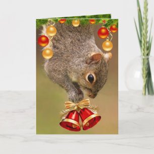 Cute Écureuil Et Cloches Carte De Vacances Noël