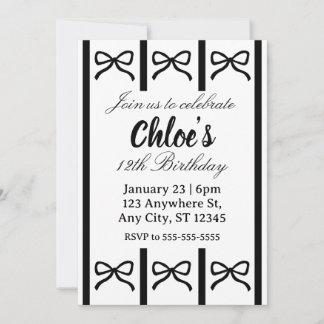 Cute editable bow birthday invite