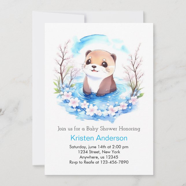 Cute Editable Otter Boy Baby Shower Invitation (Front)