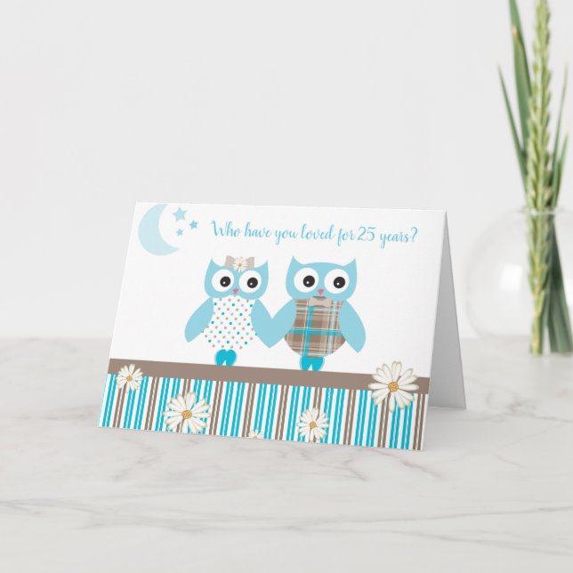 Cute Editable Owl Love Wedding Anniversary Card (Front)