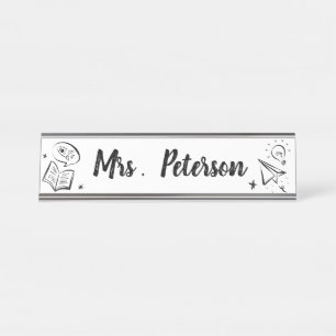 Cute Education Doodle Personalized Teacher Desk Name Plate