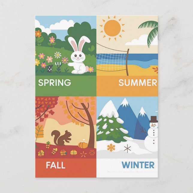 Cute & Educational 4 Seasons Design Postcard (Front)