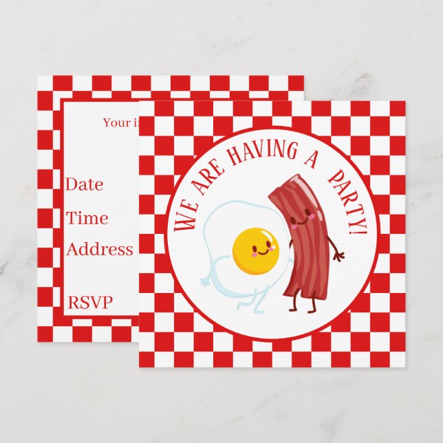 cute egg bacon Breakfast party or table  Invitation (Front/Back)