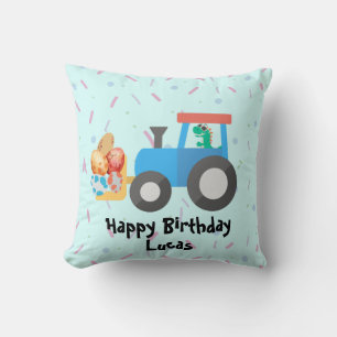 Cute egg dino tractor Truck Birthday boy B2S Throw Pillow