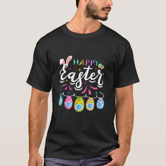 Cute Egg Face Mask Hunting Happy Easter Day T-Shirt (Front)