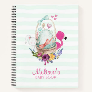 Cute Egg in a Basket with Flamingo and Bunny Notebook