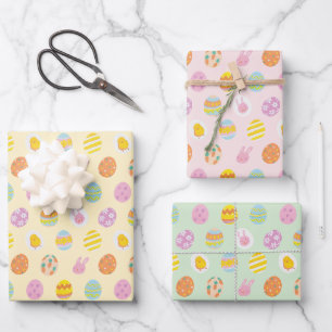 Cute Egg Pattern Green Yellow Pink Kids Birthday Wrapping Paper Sheet