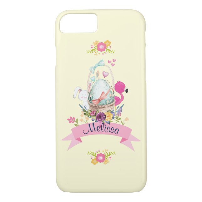 Cute Egg, Pink Flamingo & Bunny, /w Ribbon Case-Mate iPhone Case (Back)