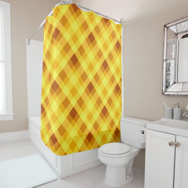 Cute Egg Yolk Yellow Plaid Shower Curtain (In Situ)