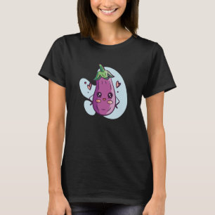 Cute Eggplant Character Kawaii Love Hearts T-Shirt