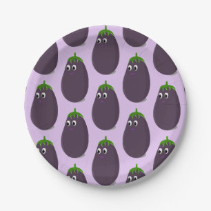 Cute Eggplant Print Paper Plate