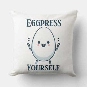 Cute "Eggpress Yourself" Funny Pun Throw Pillow