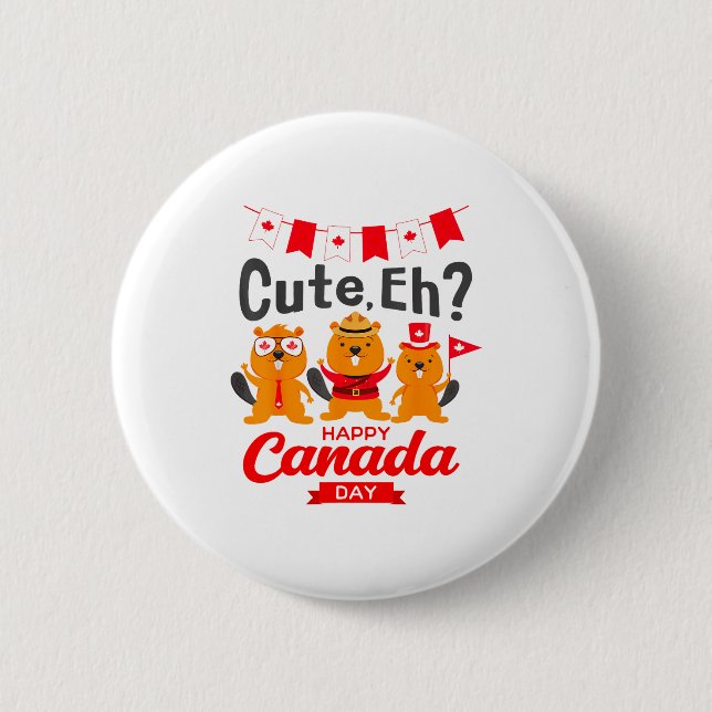 Cute Eh Happy Canada Day Flag Groundhogs For Boys  2 Inch Round Button (Front)