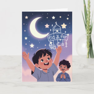 Cute Eid al-Fitr Illustration Card