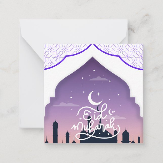 Cute Eid Mubarak Greeting Purple Card (Front)