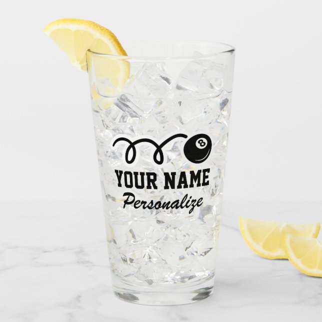 Cute eight ball cartoon custom name billiards gift glass (Front Ice)