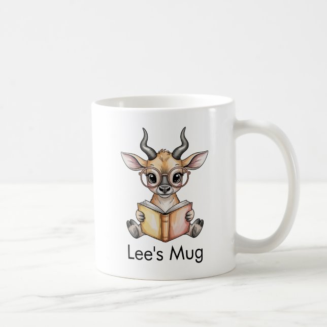 Cute Eland Reading Book Custom Coffee Mug (Right)