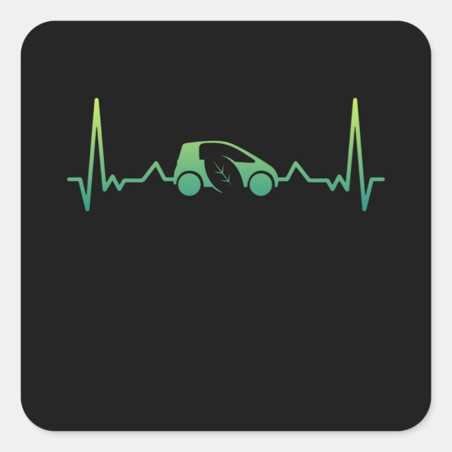 Cute Electric Vehicle Car Heartbeat Gift EV Square Sticker (Front)