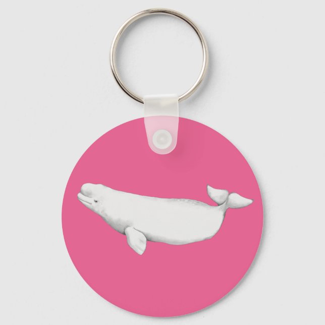 Cute Elegant Beluga Whale Book Illustration Pink Keychain (Front)
