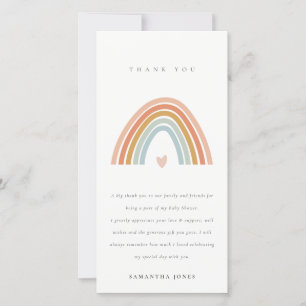 Cute Elegant Blush Blue Heart Rainbow Baby Shower Thank You Card