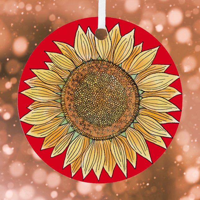   Cute Elegant Boho Art Farmhouse Yellow Sunflower Metal Ornament (Creator Uploaded)