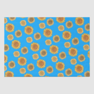 Cute Elegant Boho Farmhouse Yellow Blue Sunflower Tissue Paper