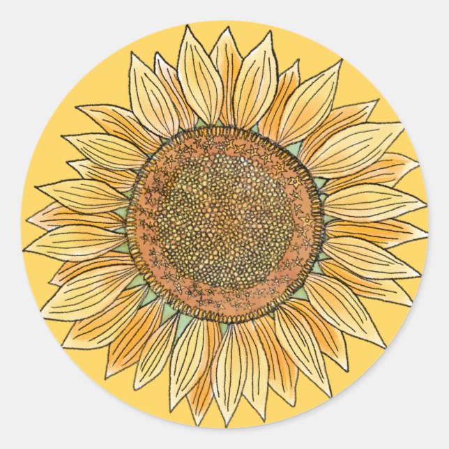   Cute Elegant Boho Farmhouse Yellow Sunflower Art Classic Round Sticker (Front)