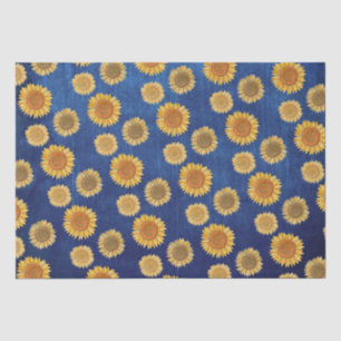 Cute Elegant Boho Navy Blue Wood Rustic Sunflower Tissue Paper