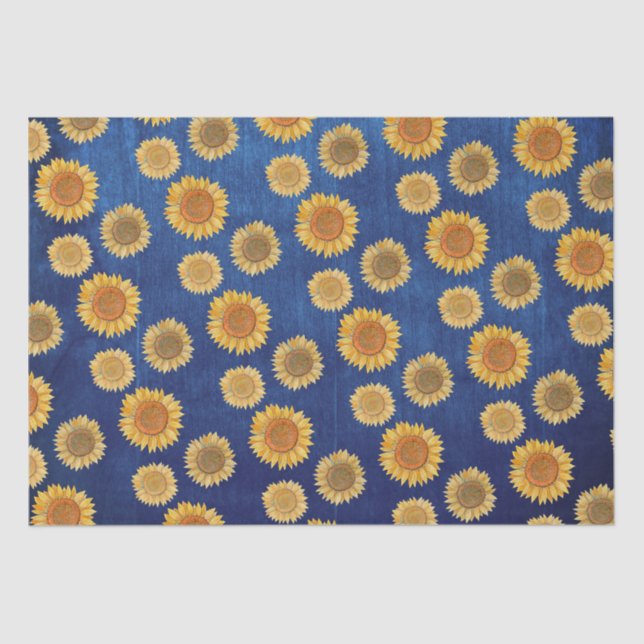  Cute Elegant Boho Navy Blue Wood Rustic Sunflower Tissue Paper (Front)