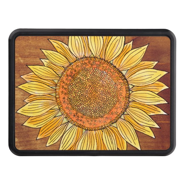   Cute Elegant Boho Sunflower Art Farmhouse Rustic Trailer Hitch Cover (Front)