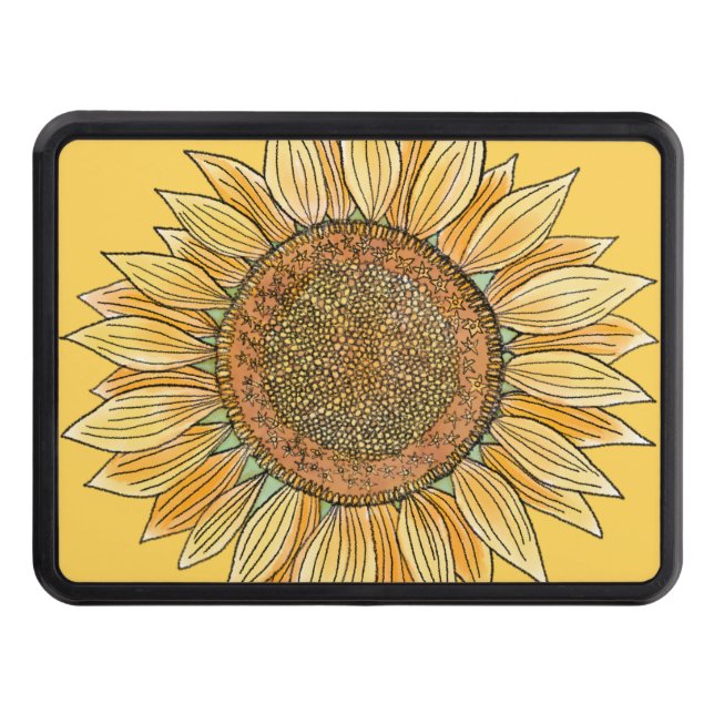   Cute Elegant Boho Sunflower Art Farmhouse Yellow Trailer Hitch Cover (Front)