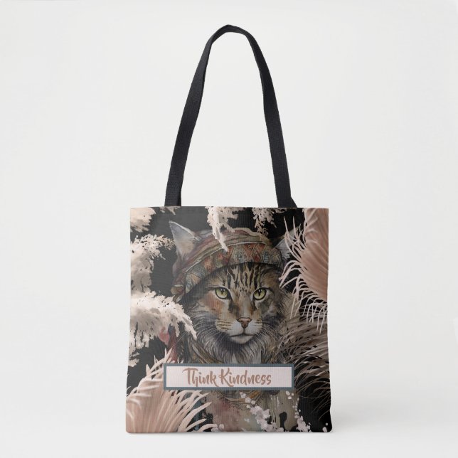 Cute Elegant Boho Think Kindness Cat  Tote Bag (Front)