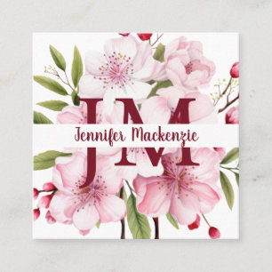 Cute Elegant Cherry Blossoms Floral Square Business Card