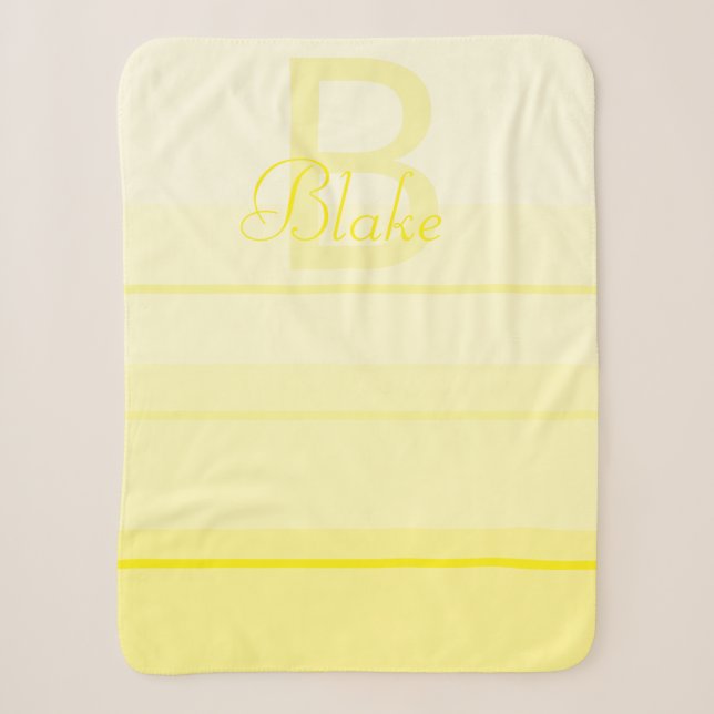 Cute Elegant Custom Baby Yellow Monogram Name Sherpa Blanket (Front)