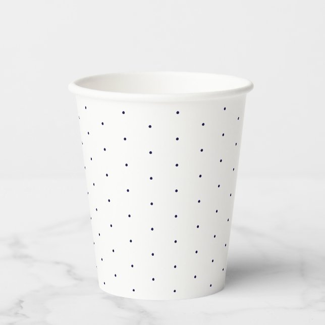 Cute elegant dark navy blue white tiny polka dots paper cups (Front)