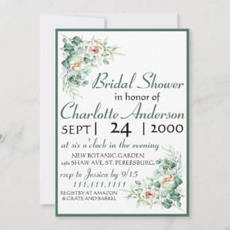 CUTE Elegant Eucalyptus Bridal Shower Invitation