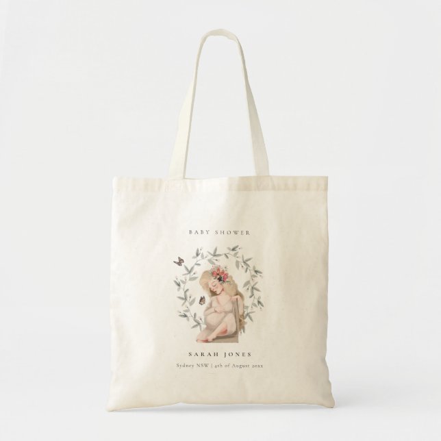 Cute Elegant Expectant Women Foliage Baby Shower Tote Bag (Front)