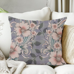 Cute Elegant Floral Gingam Pattern Throw Pillow