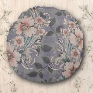 Cute Elegant Floral Gingham Pattern  Round Pillow