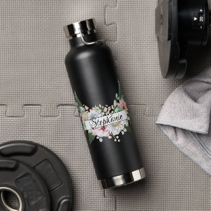 Cute Elegant Flowers and Leaves Personalized Name Water Bottle