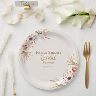Cute Elegant Flowers Boho Bridal Shower Paper Plate