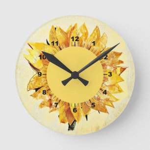 Cute Elegant Girly Modern Sunflowers Yellow Round Clock