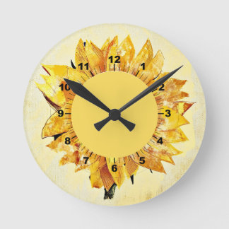 Cute Elegant Girly Modern Sunflowers Yellow Round Clock